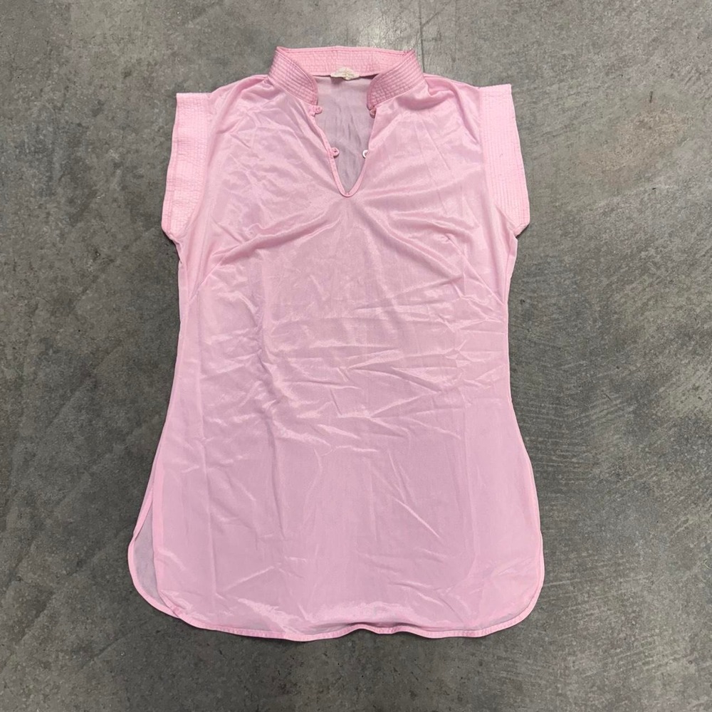 Vintage Erica Bren Pink Sleeveless Mandarin Collar Blouse Tunic Top Satin M